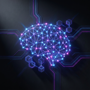 AI 토큰 — 신경망 뇌와 블록체인이 결합된 이미지