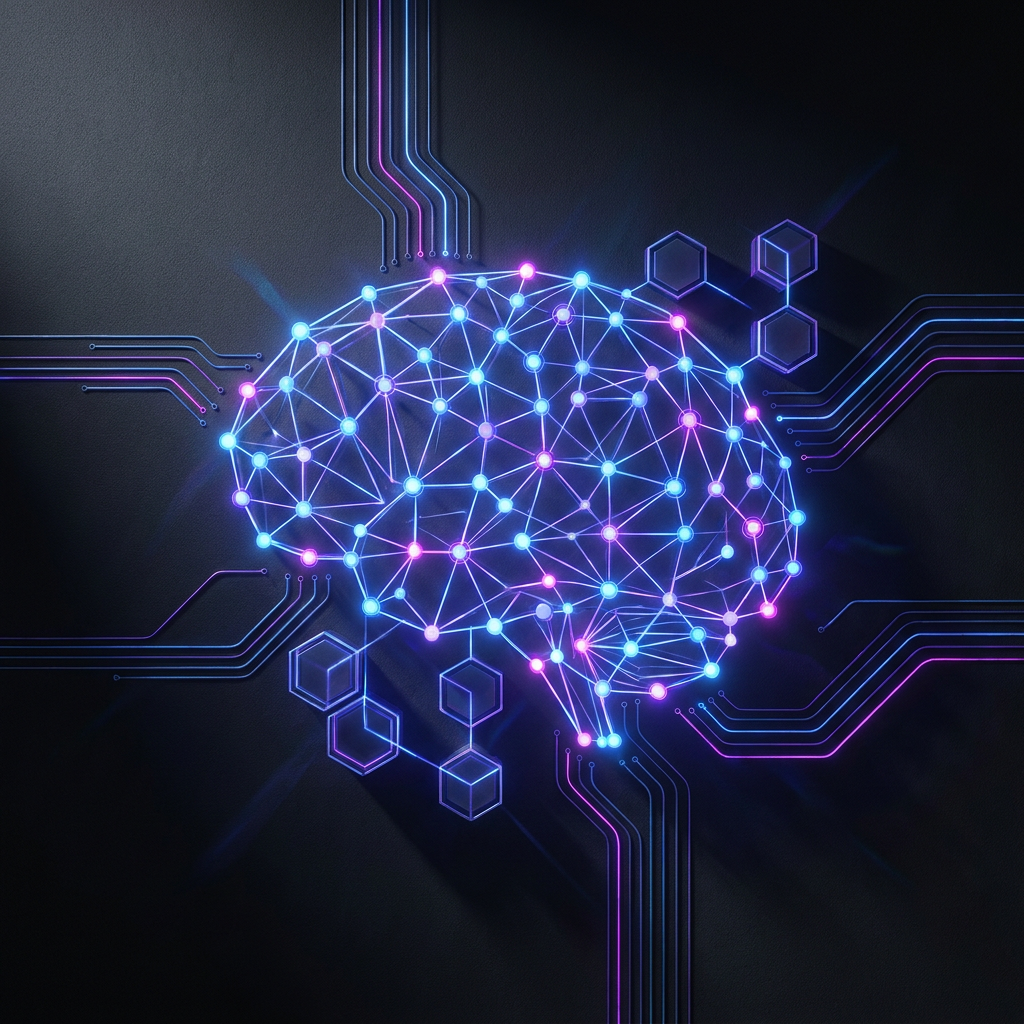 AI 토큰 — 신경망 뇌와 블록체인이 결합된 이미지