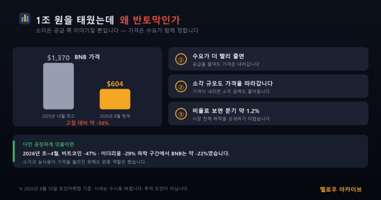 BNB 소각에도 고점 대비 56퍼센트 낮은 이유 3가지