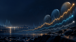 비트코인·XRP·SOL의 상대 강도를 비교한 시장 데이터 일러스트