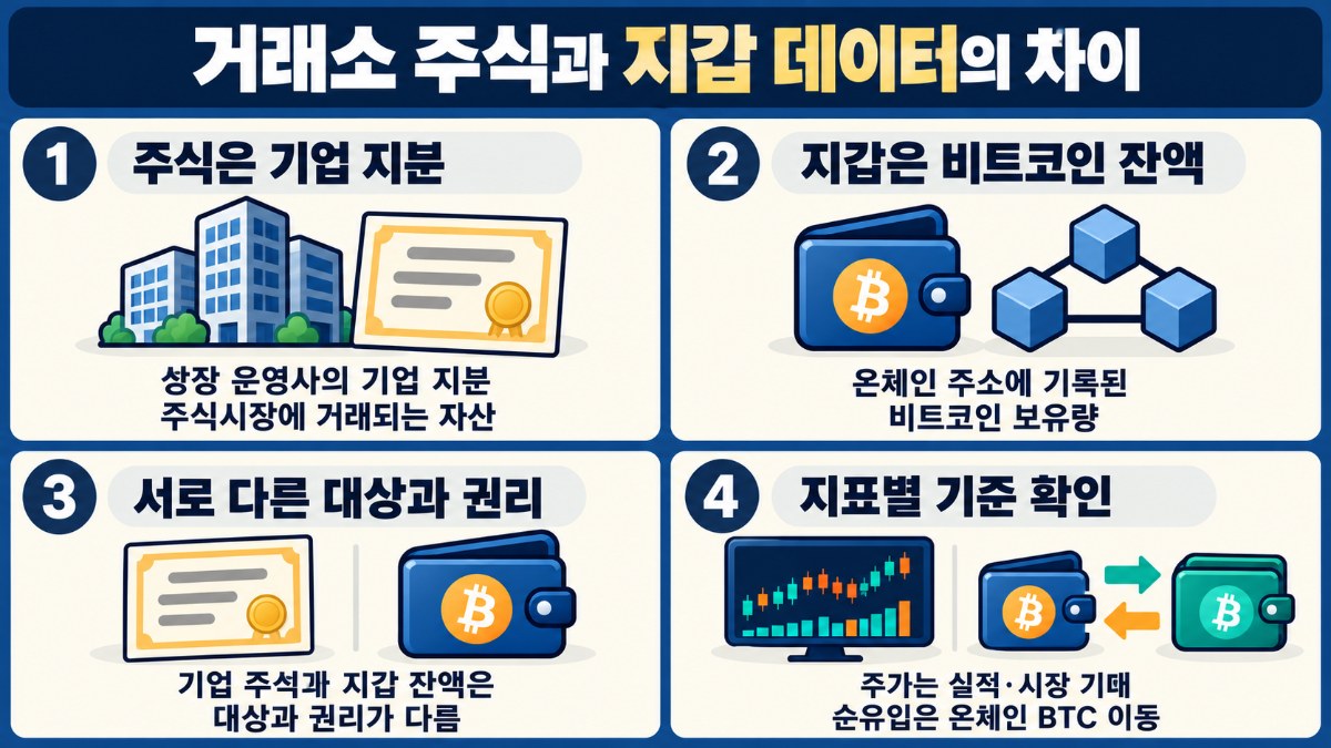 비트코인 거래소 주식과 거래소 지갑 데이터의 차이